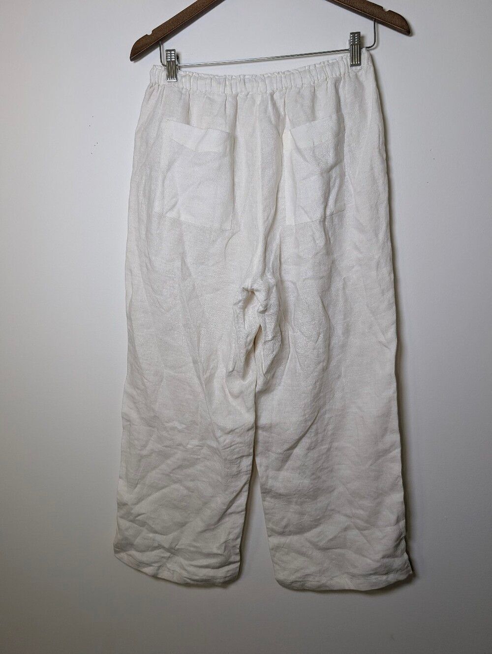 J.Crew Linen Wide Leg Crop Pants Ivory Drawstring Pull On Coastal S Euro Summer - Picture 5 of 5